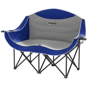 Padded Folding Camp Chair for Adults, Double Camping Chairwith Armrests, Cup Holders, Carry Bag for Outdoor, Blue Padded Folding Camp Chair for Adults, Double Camping Chairwith Armrests, Cup Holders, Carry Bag for Outdoor, Blue